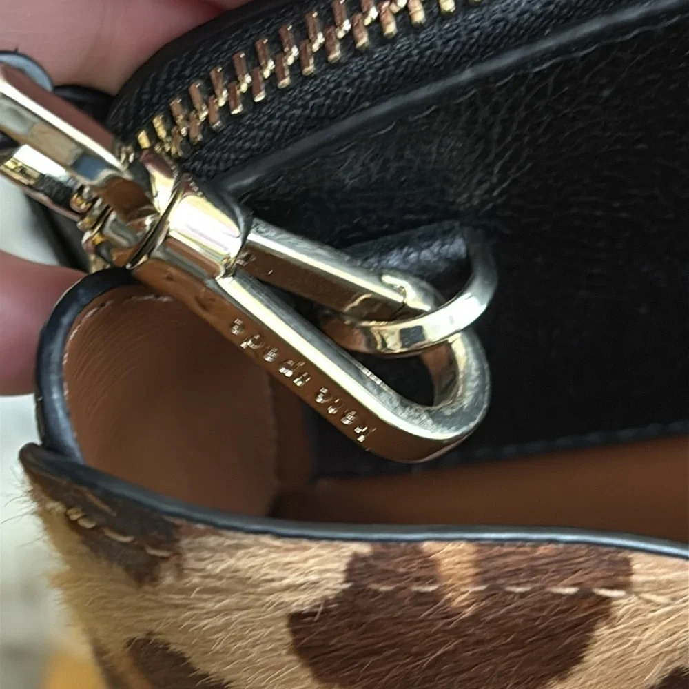 Kate Spade Margaux Medium Caviar Leather Leopard Calf Hair Crossbody Satchel Bag
